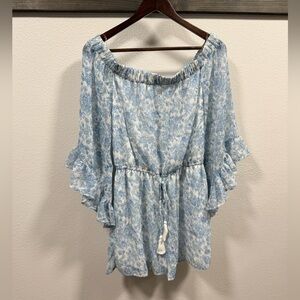 Blue Floral Off-Shoulder Romper